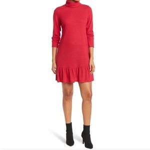 Tash + Sophie Red Cowl Neck Flounce Hem Sweater Dress Size Large